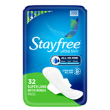 Stayfree® Ultra Thin Super/Long Pads, With Wings